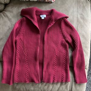 The Loft Zip Up Cardigan.  Nice thick sweater with a large collar